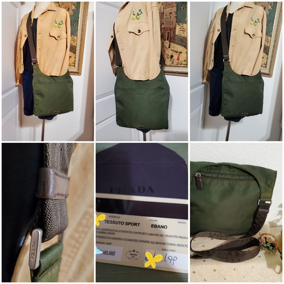 PRADA VINTAGE EBANO GREEN TESSUTO SPORT NYLON WOMEN'S CROSS BODY BAG - … - Picture 1 of 16